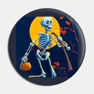 Trick-or-Treating Skeleton Pin