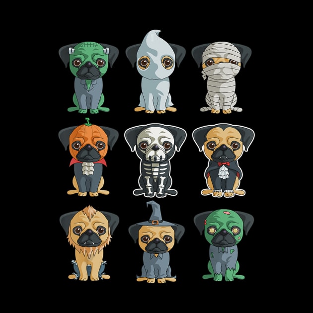 Cute Pugs Halloween T Shirt Funny Halloween Gif by klausgaiser