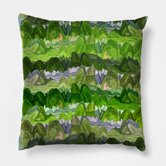 Green Mountains Pattern Pillow by MitaDreamDesign