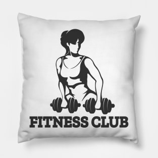 Athletic woman with dumbbells Fitness club emblem Pillow