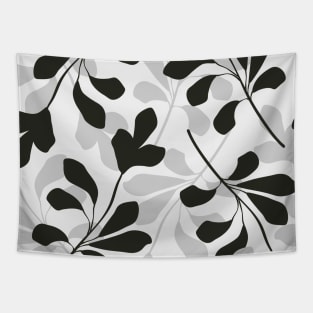 Black White Simple Botanical Tropical Leaves Tapestry