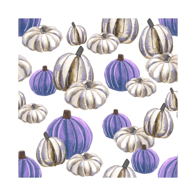 Watercolor Halloween Pumpkins - Lavender & White by monitdesign