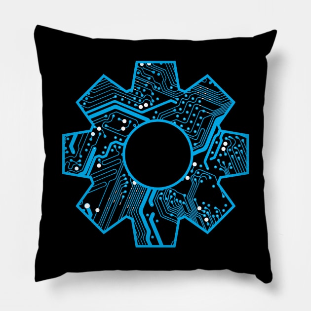 Blue Techie Circuit Board Gear Pillow by Muzehack