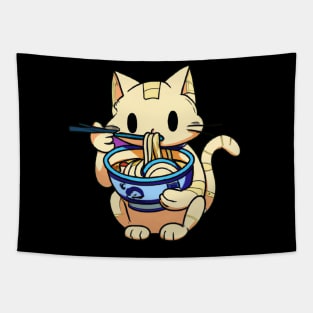 Cute cat eating ramen Tapestry