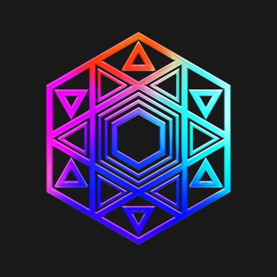Neon Geometric Glyph Mandala Sigil Rune Sign Seal Cool Blue and Violet  - 468 T-Shirt