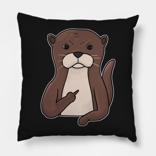 Grumpy Otter Holding Middle Finger Pillow