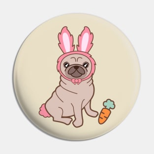 Pug dog in a rabbit costume Pin