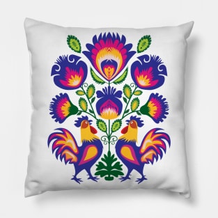 Folklore with Roosters Pillow