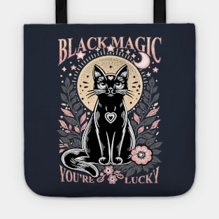 Black Magic Cat with Floral Ornaments Tote