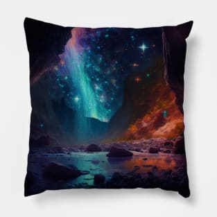 A Starry Night Sky Outside A Cave Pillow