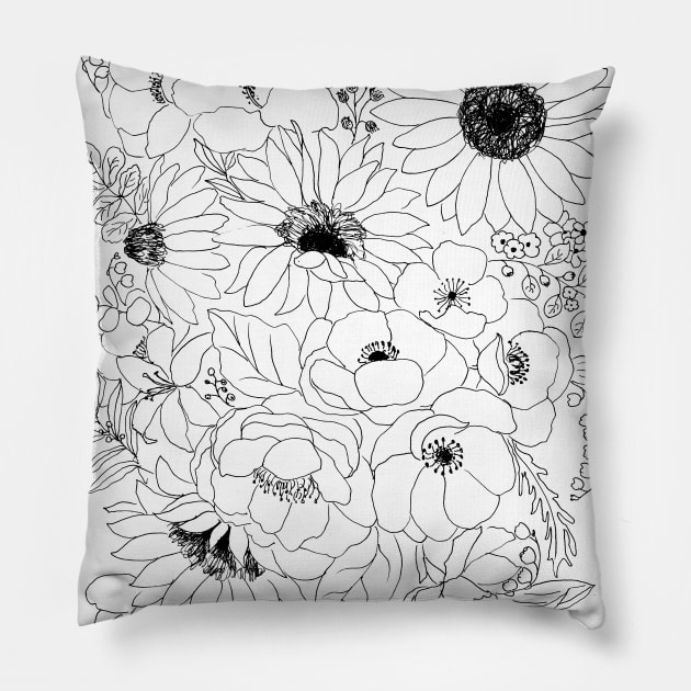 flowers arrangement line drawing  2 Pillow by colorandcolor