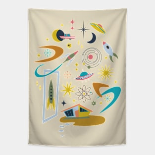 Midcentury Architecture in Space - Retro design by Cecca Designs Tapestry