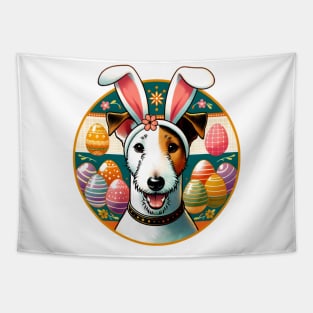 Smooth Fox Terrier Welcomes Easter with Bunny Ears Tapestry