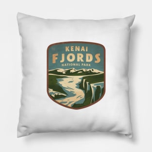 Kenai Fjords National Park Vintage Emblem Pillow