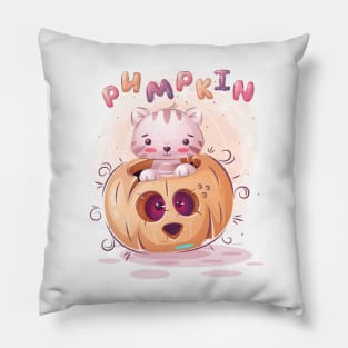 Funny cat Halloween -  New Year - Pumpkin - Kitty Pillow