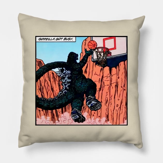 GODZILLA BALLING Pillow by Dystopianpalace