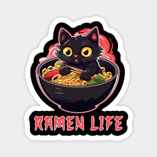 Black Cat Eating Ramen Noodles Japanese Food Magnet