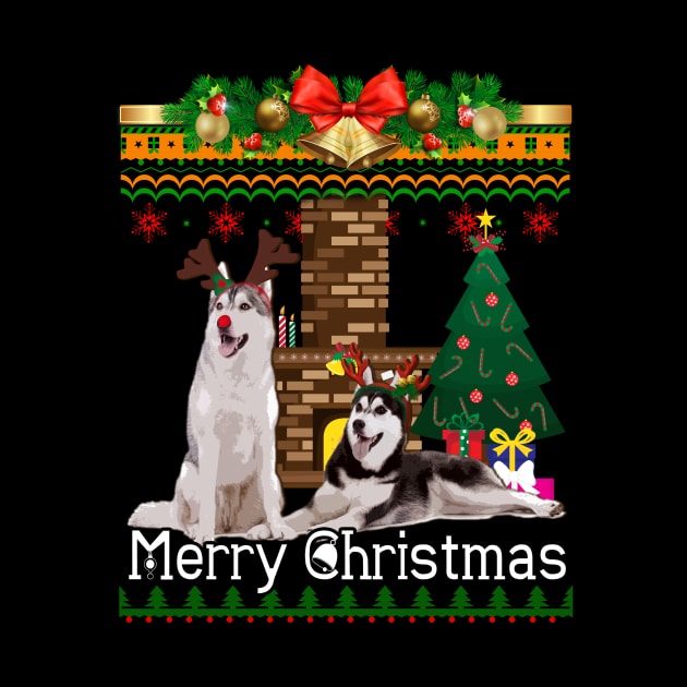 Ugly Christmas Sweater SIBERIAN HUSKY by LaurieAndrew