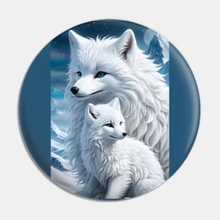 Beautiful arctic fox with her baby Pin