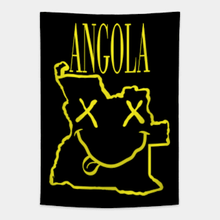 Vibrant Angola Africa x Eyes Happy Face: Unleash Your 90s Grunge Spirit! Smiling Squiggly Mouth Dazed Happy Face Tapestry