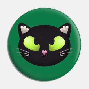 Funny Black Cat With Green Eyes Pin