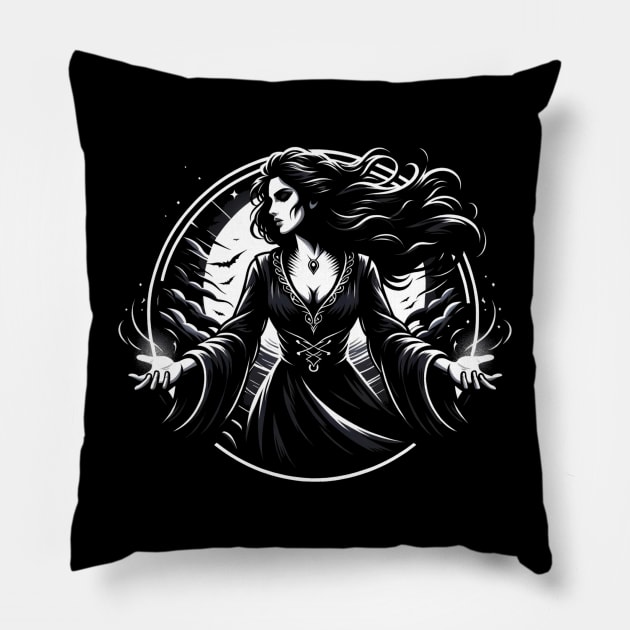 Moonlit Sorceress - Dark Fantasy Pillow by Fenay-Designs