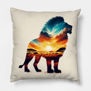 Zambia lion silhouette savannah abstract style Pillow