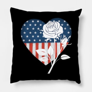 Patriotic Heart with White Rose Pillow