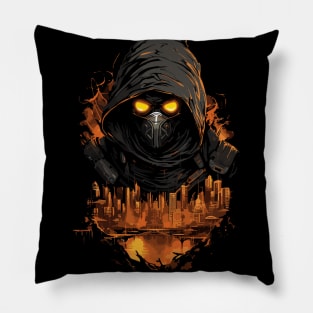 Darktone Ninja: Futuristic Punk Cartoon Art Pillow