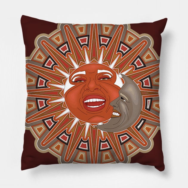 Laughing Sun and Smiling Moon Pillow by O GRIMLEY