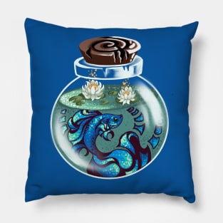 Blue Beta Fish in a Potion Bottle Pillow