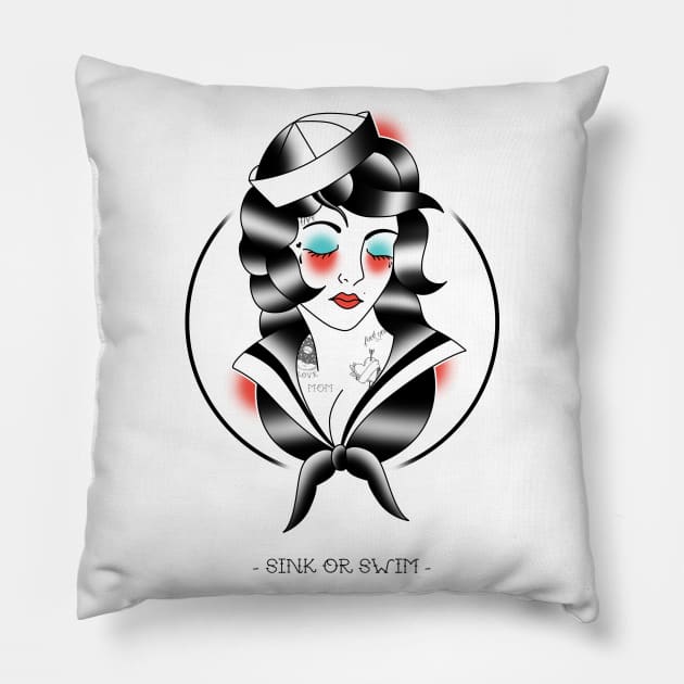 GIRL OLDSCHOOL TATTOO STYLE Pillow by TENSTUDIOART