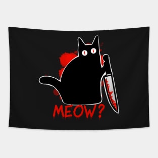 Murderous Black Cat with Knife - Meow funny halloween Tapestry