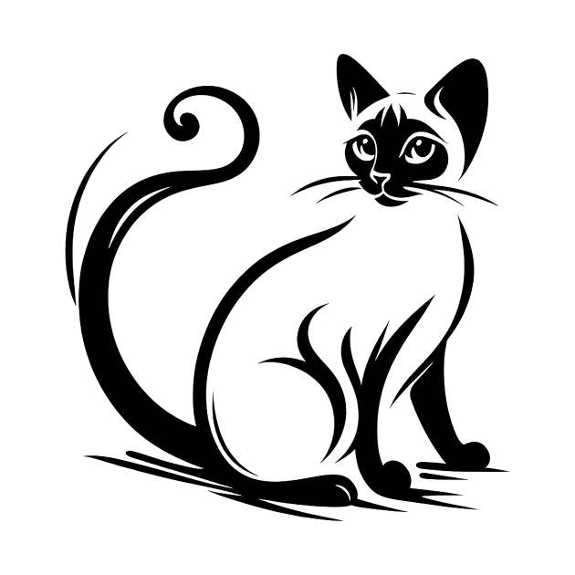 Stick figure of Siamese cat in black ink by WelshDesigns