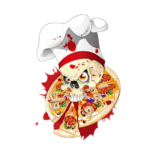 Scull Pizza Illustration T-Shirt