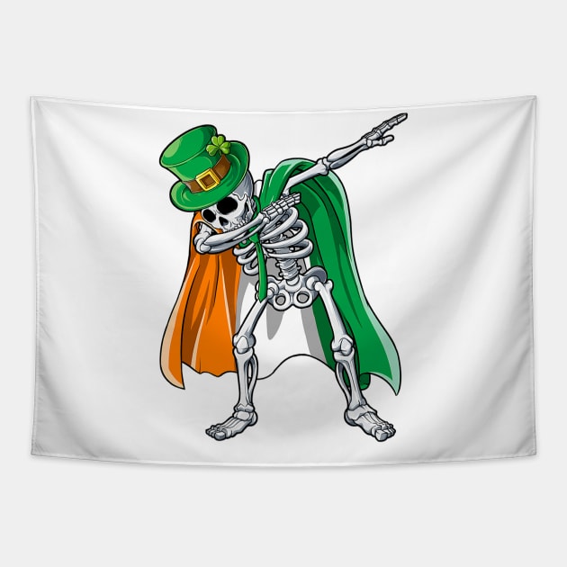 Dabbing Skeleton St Patricks Day Leprechaun Irish Tapestry by Macy XenomorphQueen