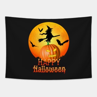 Flying Witch Jack O Lantern Happy Halloween Tapestry