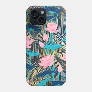 Art Deco Lotus Flowers in Pink & Navy Phone Case