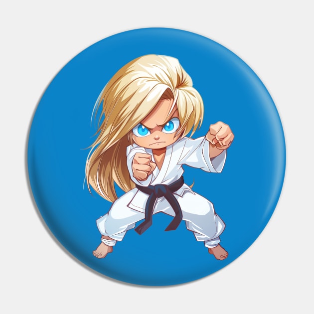 Karate Chibi Girl Pin by JunkyDotCom