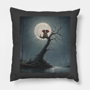 elephant and dog sitting on a tree and looking at the moon Pillow