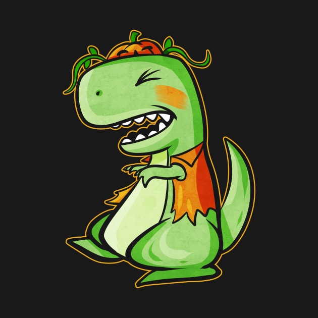 Tyrannosaurus Rex T-Rex With Vest And Pumpkin For Halloween by SinBle