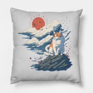 The white and orange cat on top of the clouds Pillow