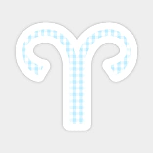 Aries Zodiac Horoscope Symbol in Pastel Blue and White Gingham Pattern Magnet