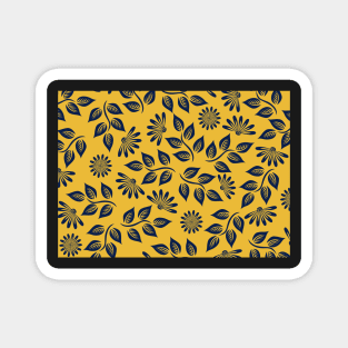 Blue Yellow Leafs Provence Colorful Boho Pattern Magnet