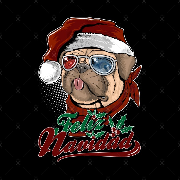 Feliz Navidad cute pug by RockabillyM