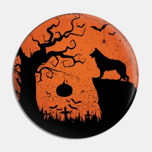 Vintage German Shepard Halloween Scary Moon Witch Costume Pin