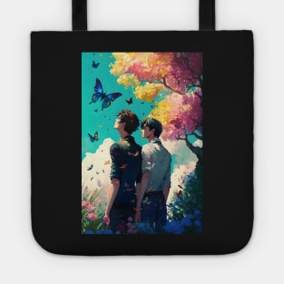 Two Souls Under Blue Butterflies Tote