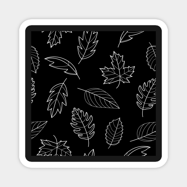 Leaves Pattern - Black and White on Black Magnet by A2Gretchen