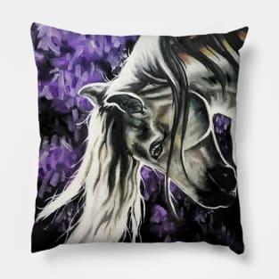 Stallion Among Wisteria Flowers Pillow