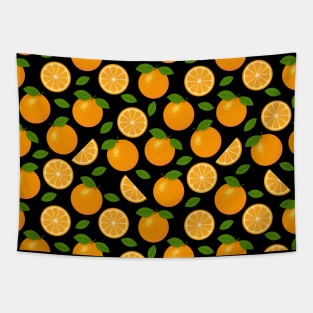 Orange Fruit Pattern on Black Background Tapestry